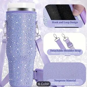 BNWT Purple Bling Stanley Quencher & Adventure bling water bottle carrier